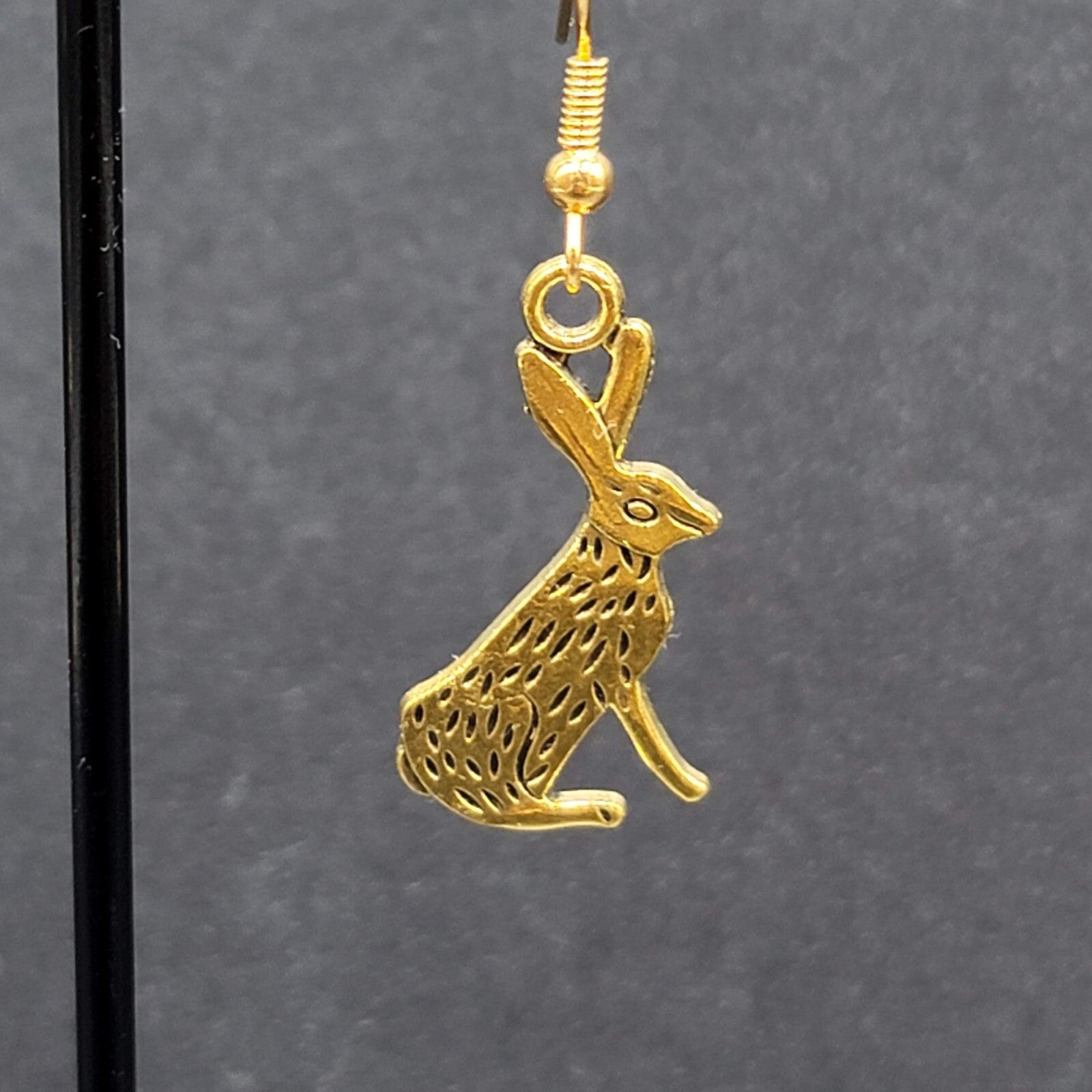 Jack Rabbit Pierced Earrings Dangle Gold tone 1"