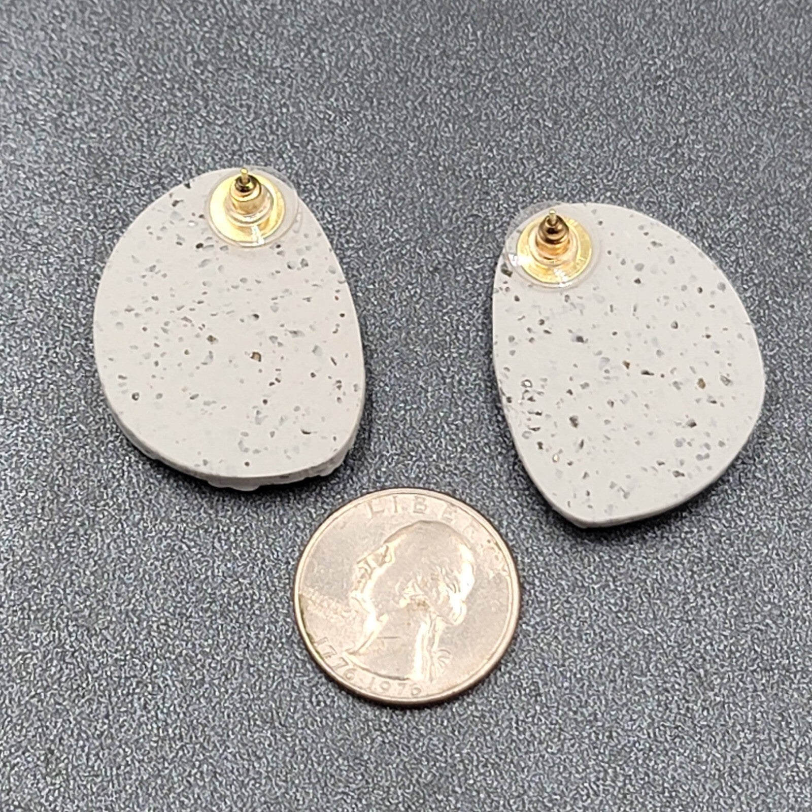 Pierced Earrings Gray White Polymer Clay Drop 1.5"