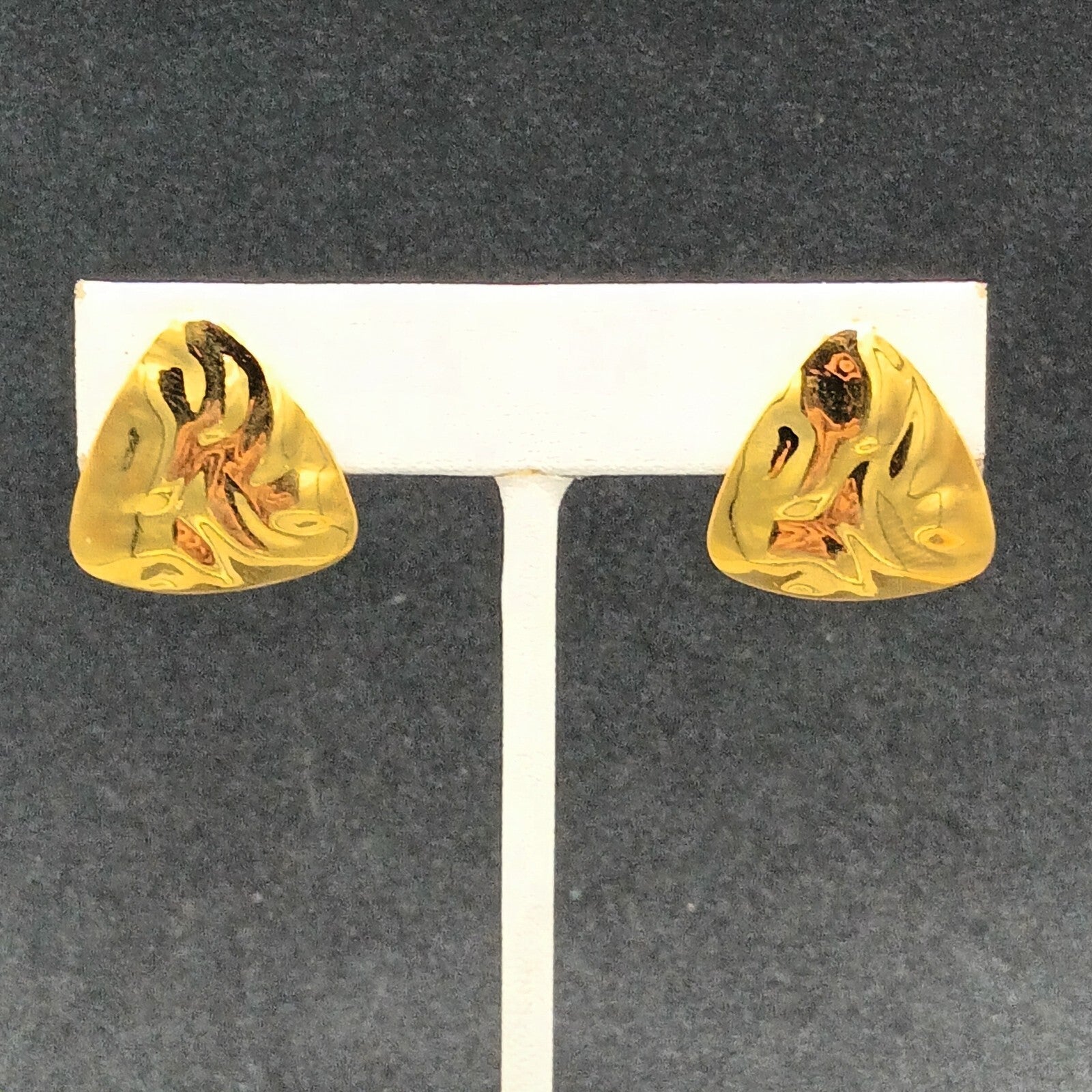 Vintage ROMA Clip on Earrings Hammered Gold Plated High Polish Drop 3/4"