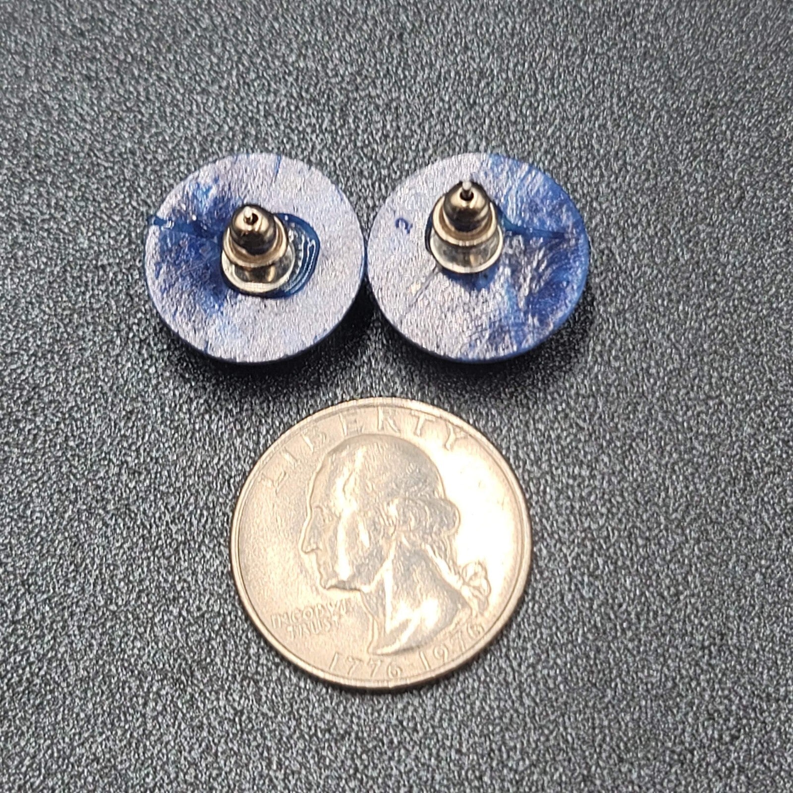 Vintage Pierced Earrings Blue Speckled Dome Studs 5/8"