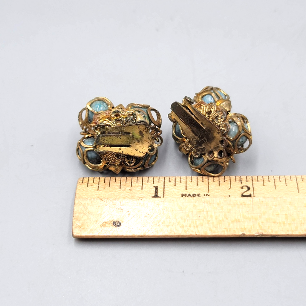 Vintage Clip on Earrings Caged Bead Statement 1 in