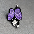 Black Cat Purple Butterfly Wings Enamel Lapel Hat Pin Sushi Roll 1 1/8"