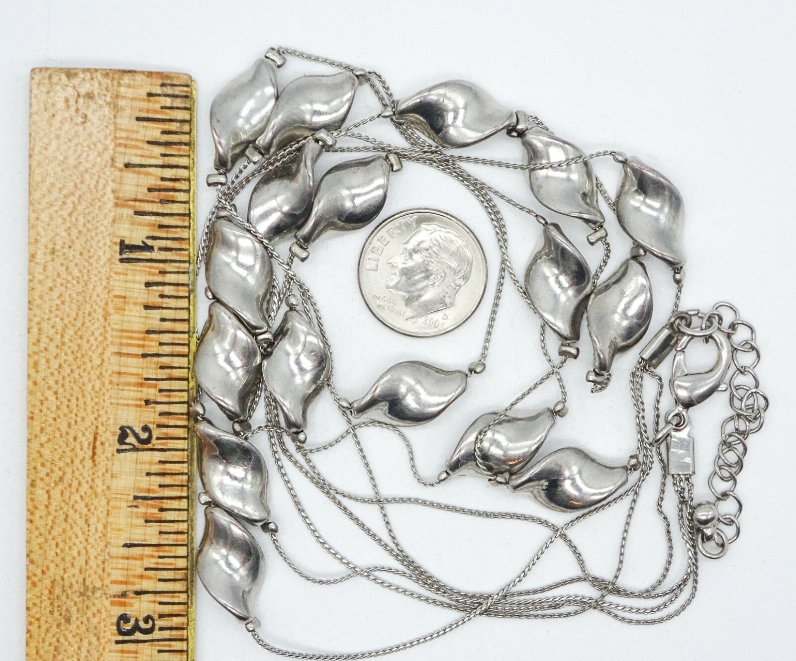 Silvertone Triple Strand Chain Necklace Statement 18"-20"