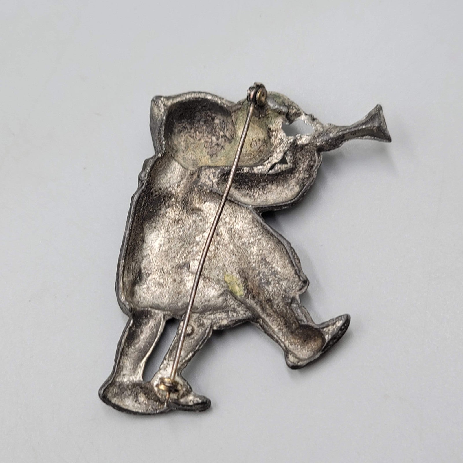 Vintage Silson Hummel Boy Girl with Horn Drum Figural Brooch Pin 1940s 2.5" x 2"