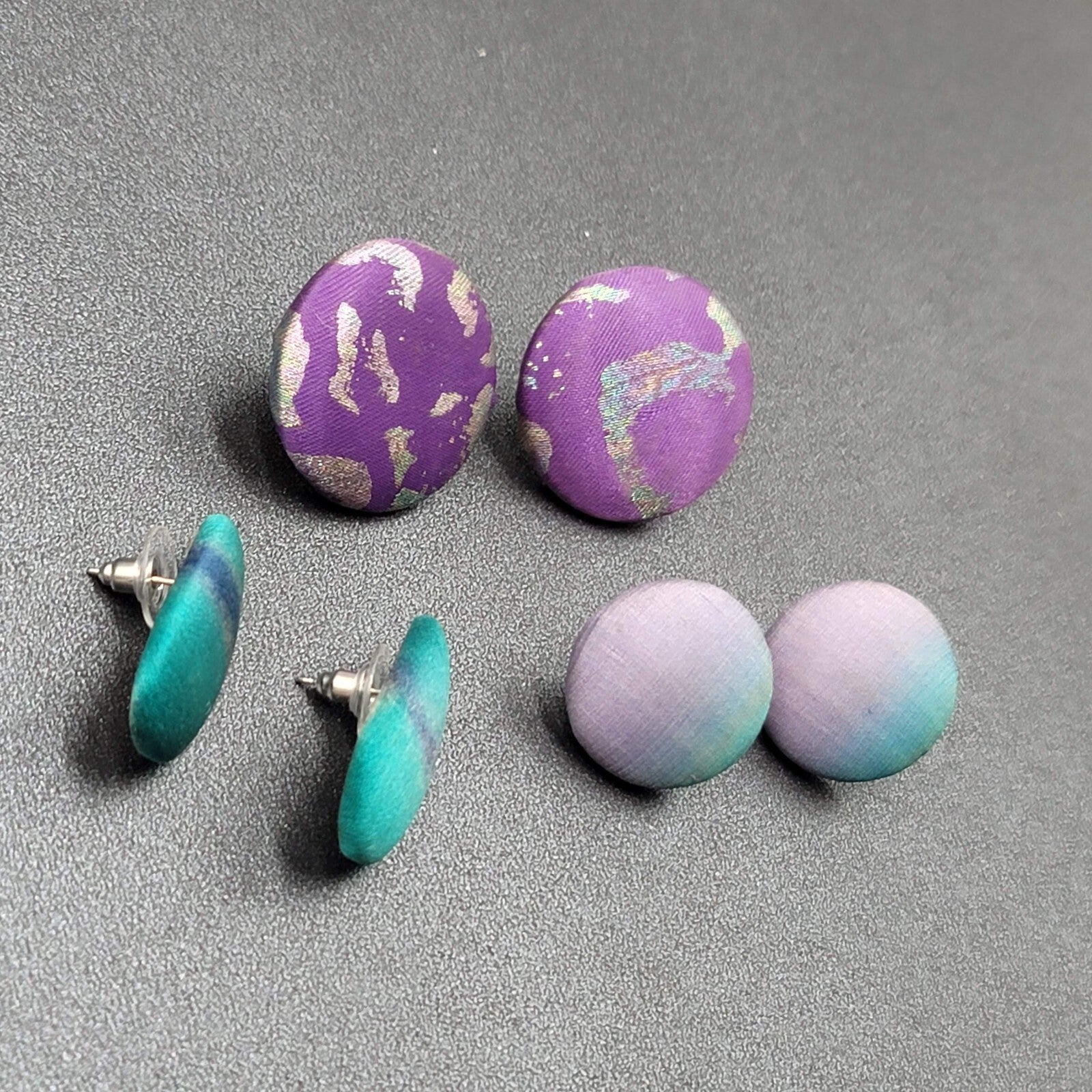 Lot of 3 Vintage Pierced Earrings Blue Purple Silk Wrapped Drop