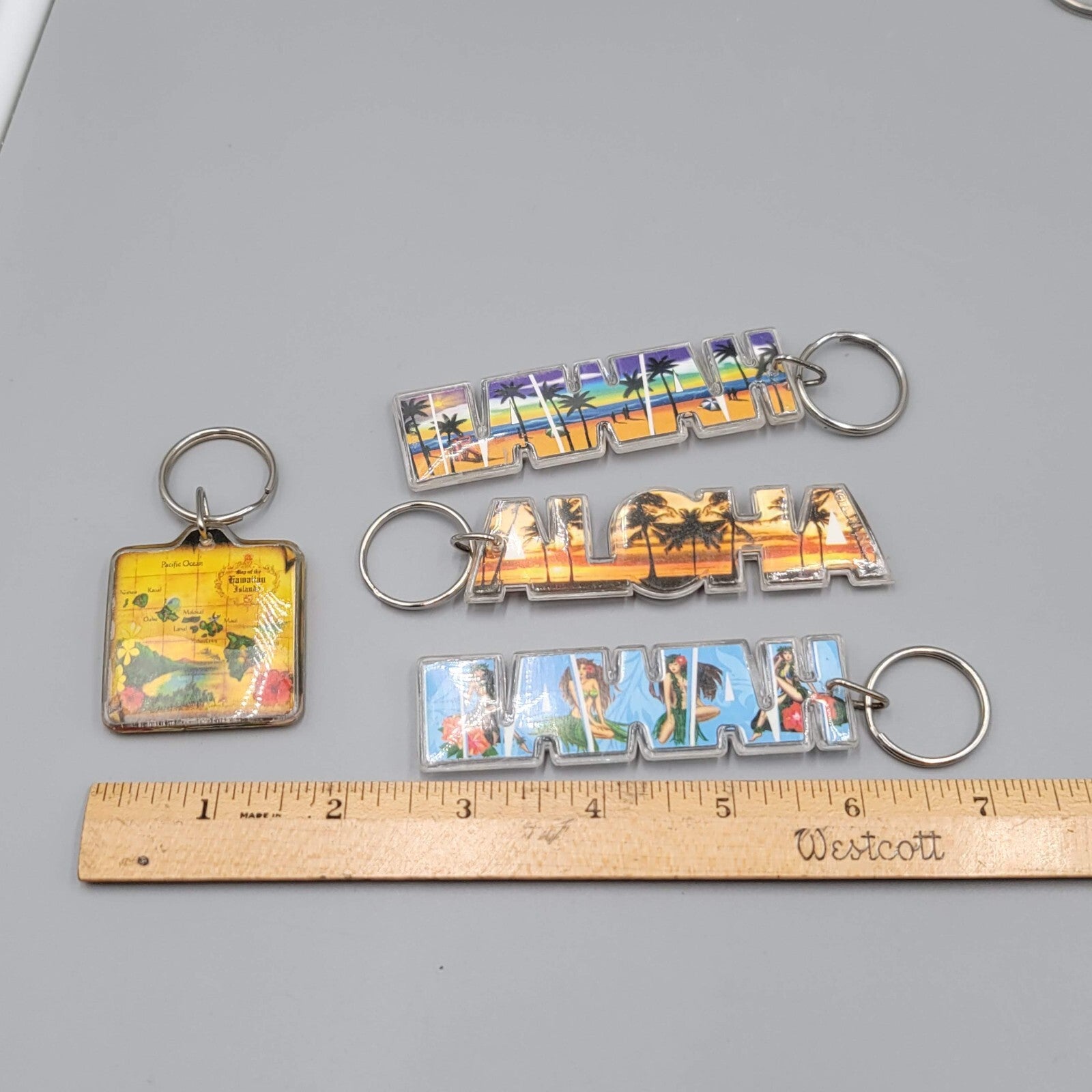 Lot of 4 Hawaii Hawaiian Souvenir Acrylic Assorted Keychain Keyring Pre-owned