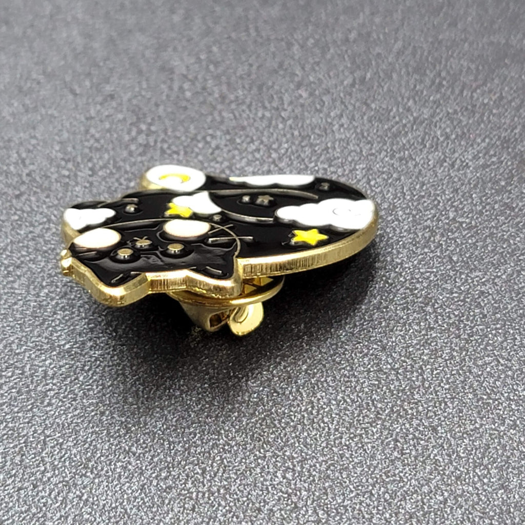 Black Cat Enamel Lapel Hat Pin Dream Clouds Star Moon 1 1/8"