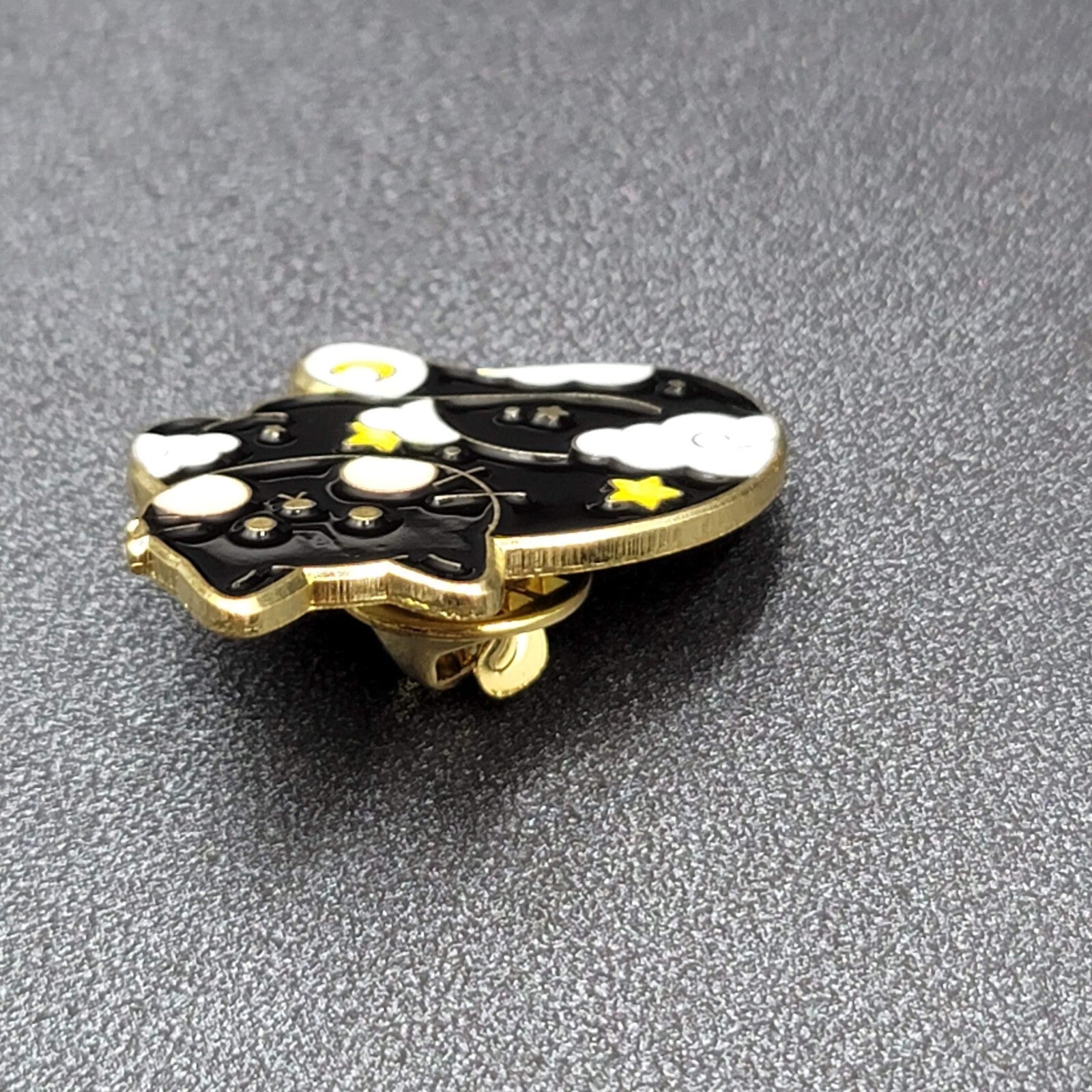 Black Cat Enamel Lapel Hat Pin Dream Clouds Star Moon 1 1/8"