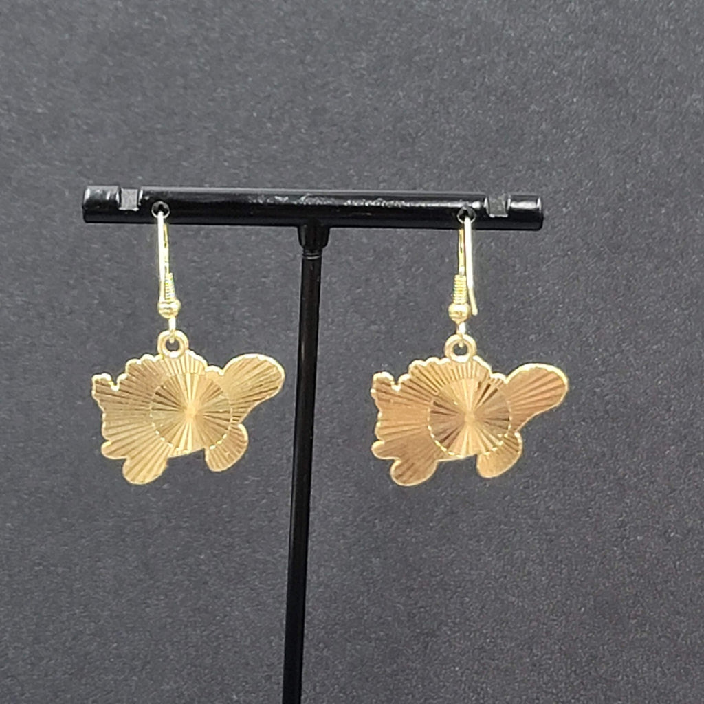 Turtle Pierced Earrings Gold tone Enamel Flowers Dangle 3/4"