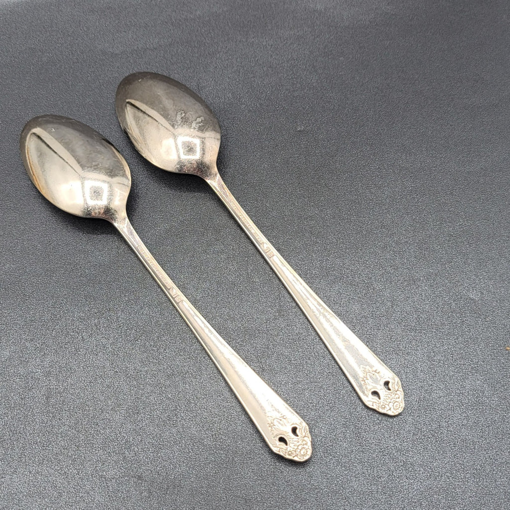 2 SOLID SERVING SPOONS HOLMES & EDWARDS  SILVERPLATE FLATWARE 8.25"