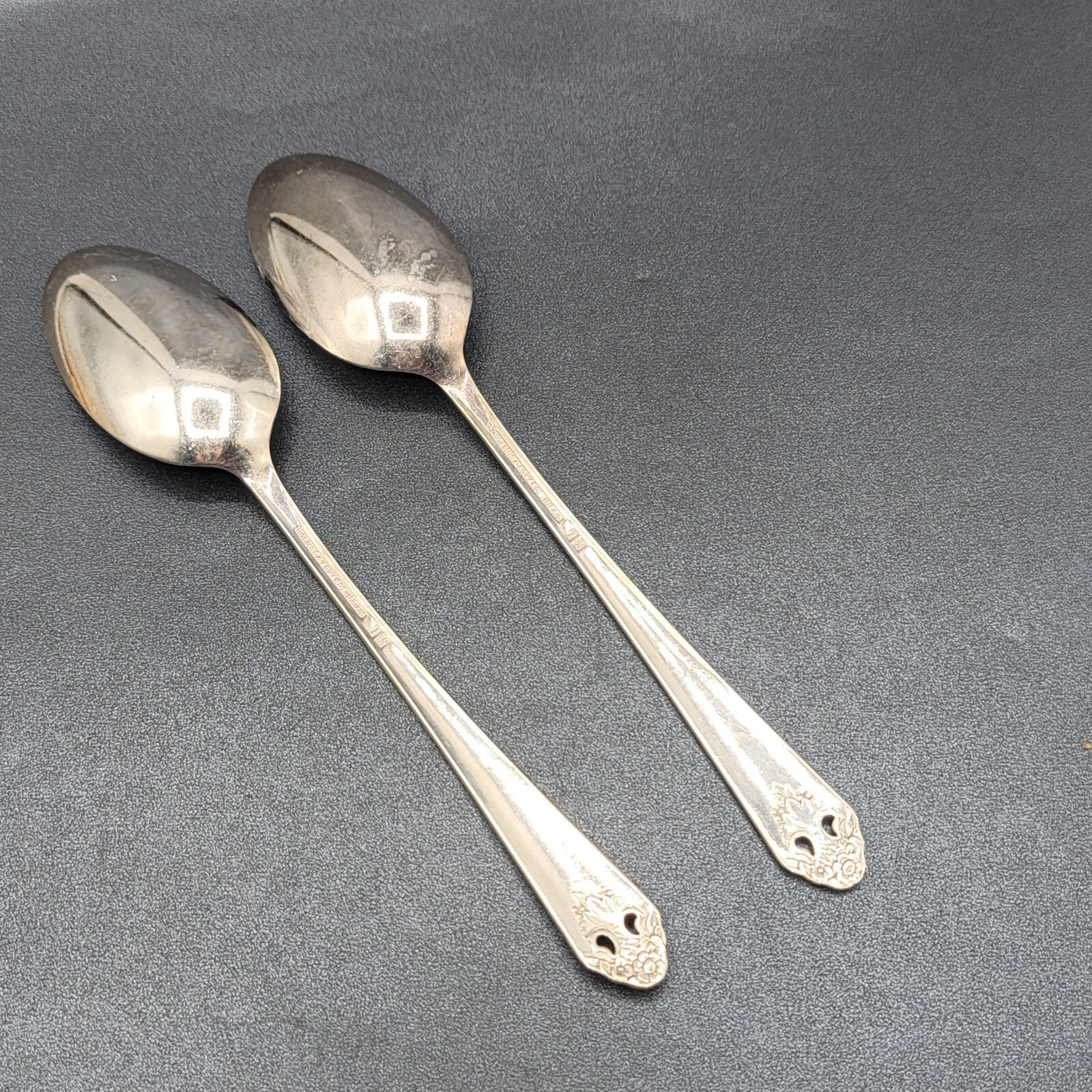 2 SOLID SERVING SPOONS HOLMES & EDWARDS  SILVERPLATE FLATWARE 8.25"