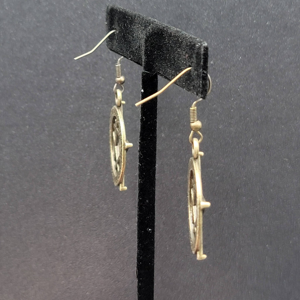 Pentacle Pierced Earrings Bronze tone Pentagram Witch Dangle 1 1/8"