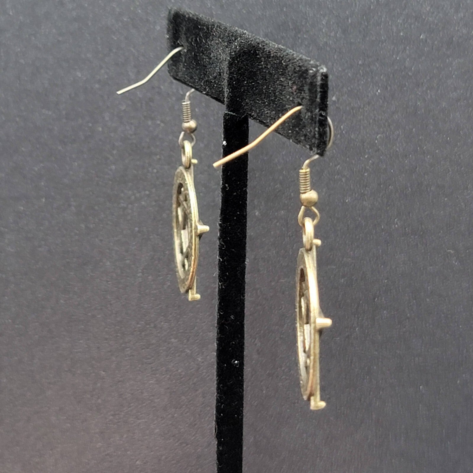 Pentacle Pierced Earrings Bronze tone Pentagram Witch Dangle 1 1/8"