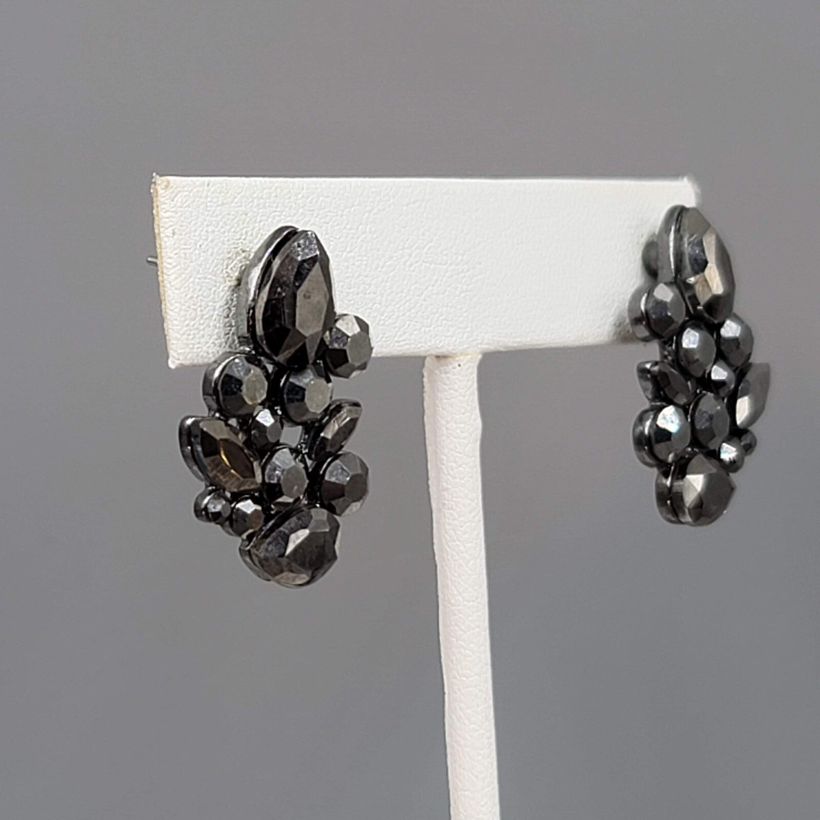 Black Rhinestone Drop Pierced Earrings Sparkly 1"