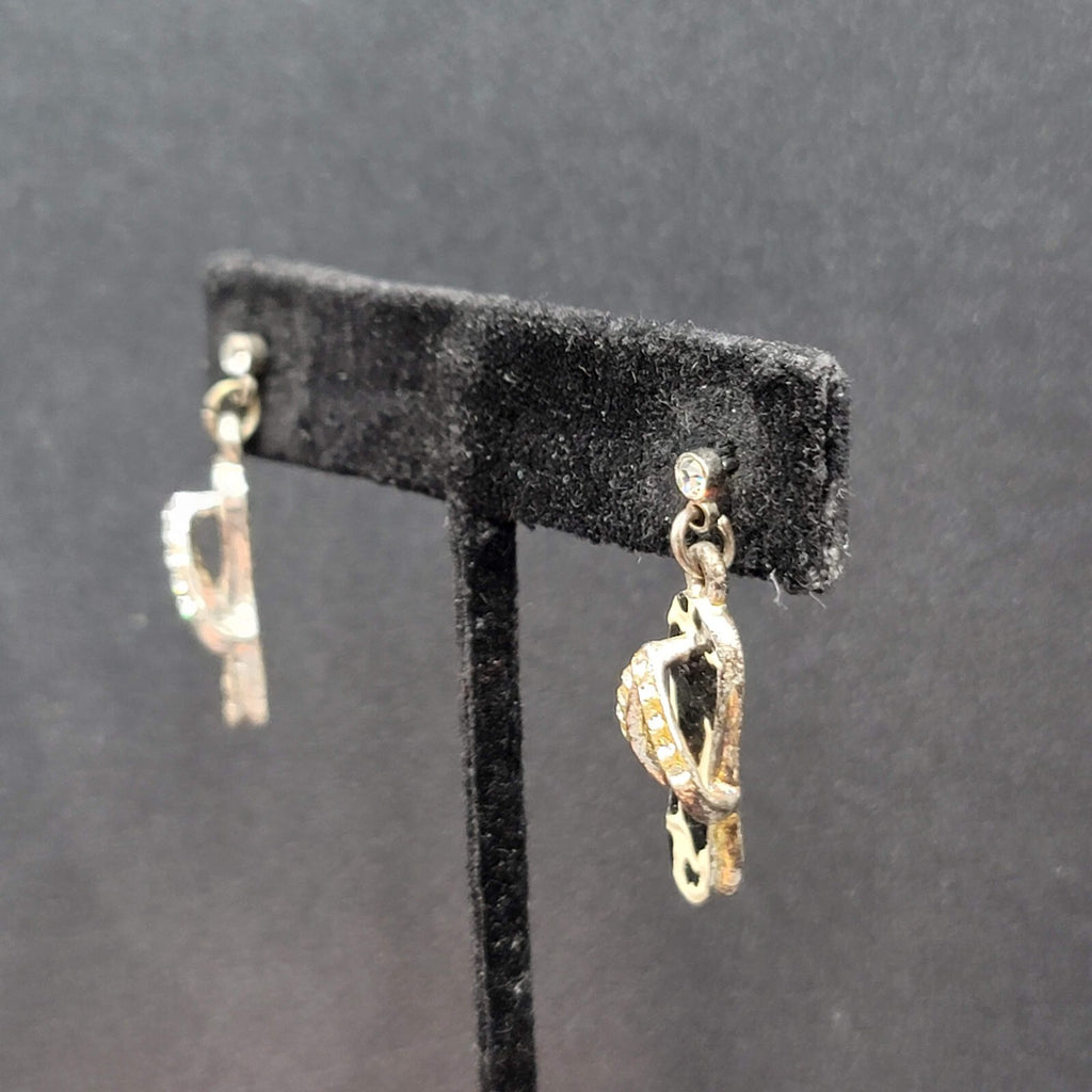 Pierced Earrings Black White Enamel Rhinestone Dangle Flip Flops Sandels 3/4"