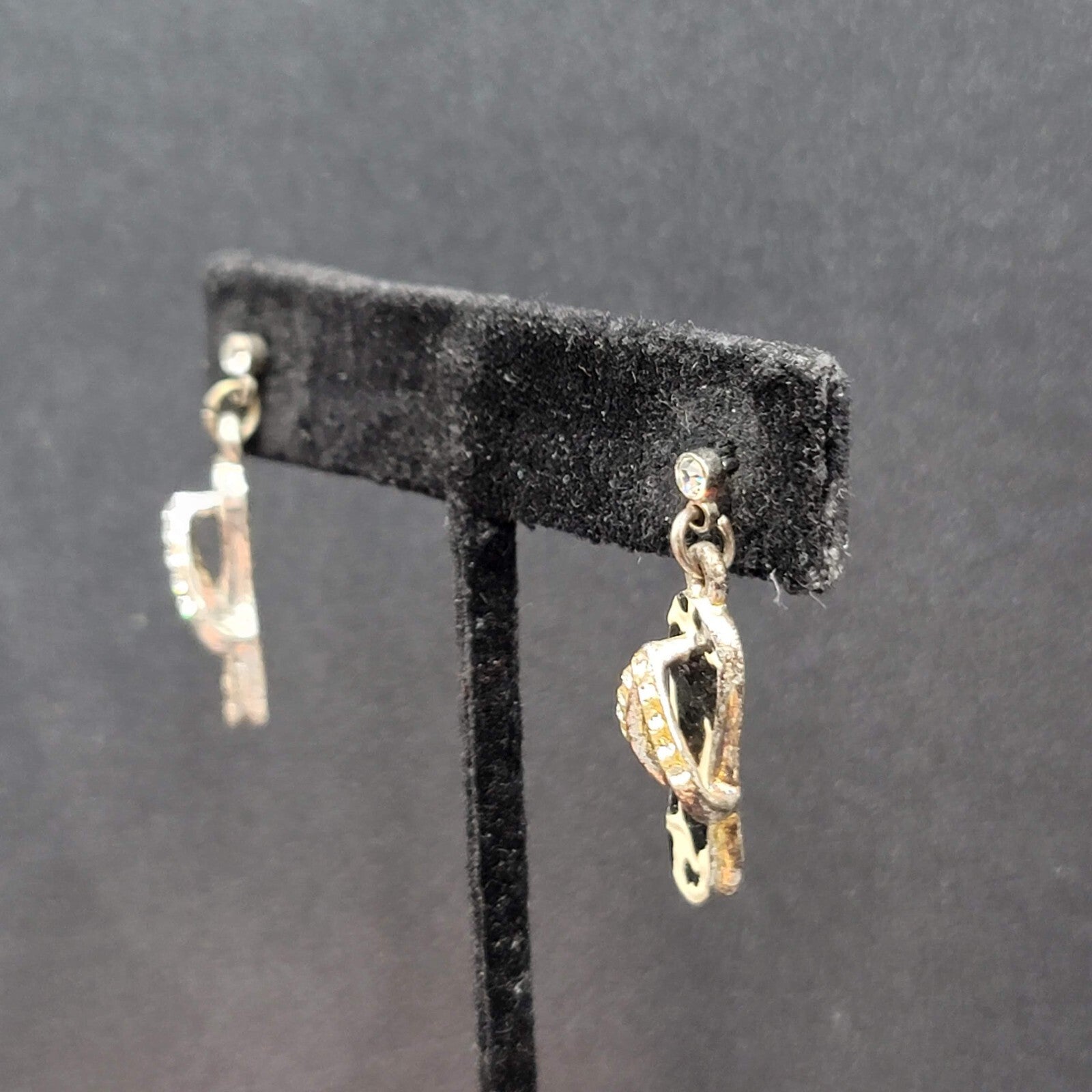 Pierced Earrings Black White Enamel Rhinestone Dangle Flip Flops Sandels 3/4"