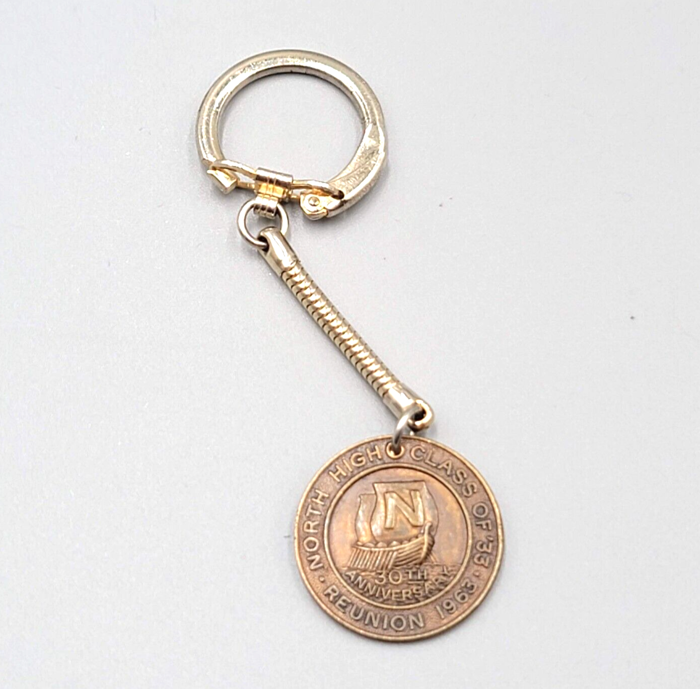 Vintage North High School 1933 - 1963 Class Reunion Keychain Metal Key Ring