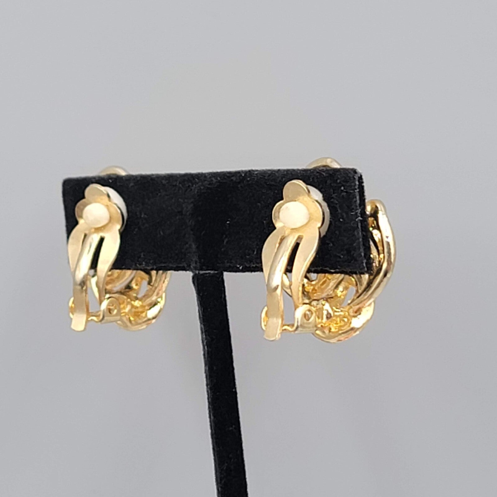 Vintage Open Work Clip on Earrings Gold tone Square 1"