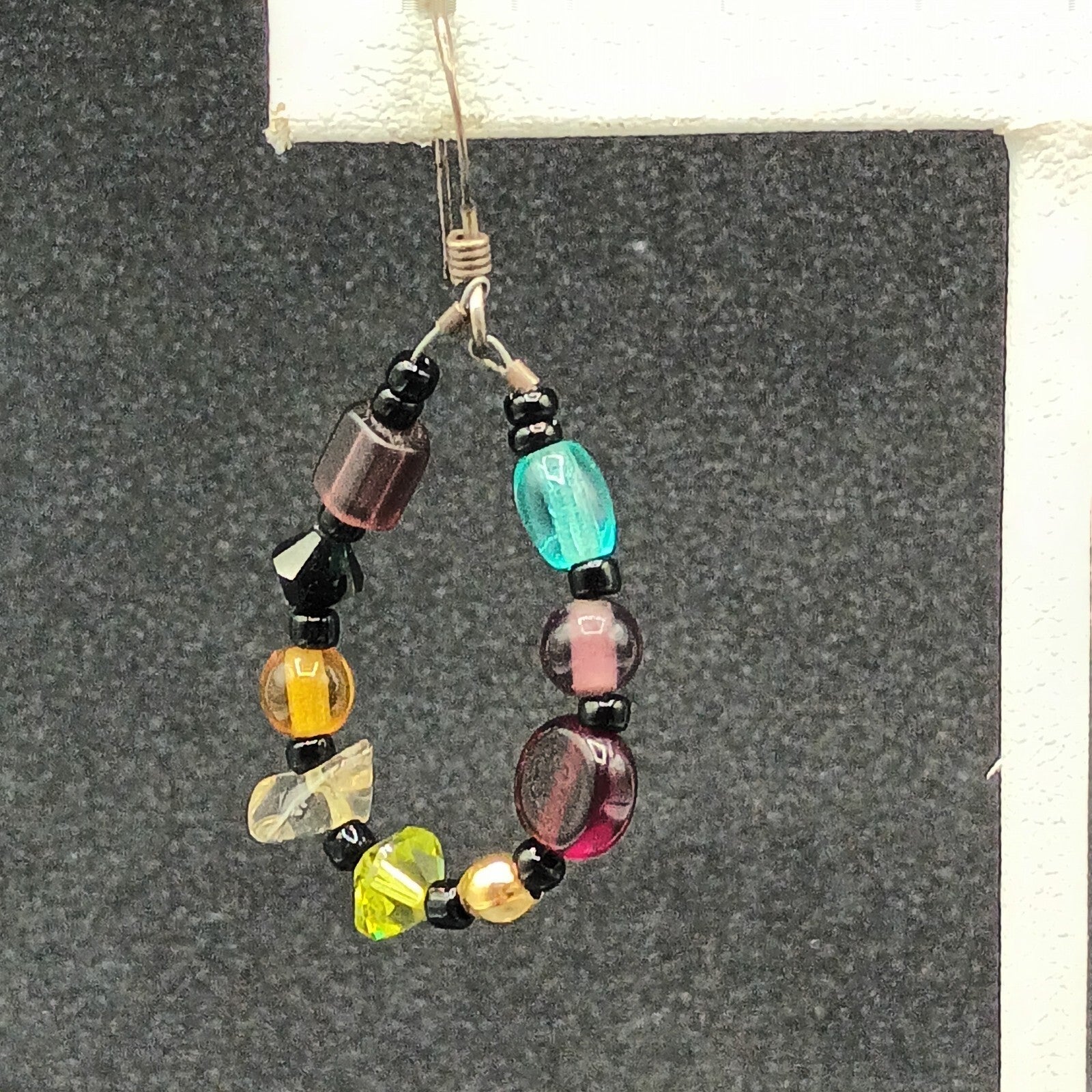 Pierced Earrings Silver tone End of Day Beads Multicolor Loop Dangle 1 1/8"