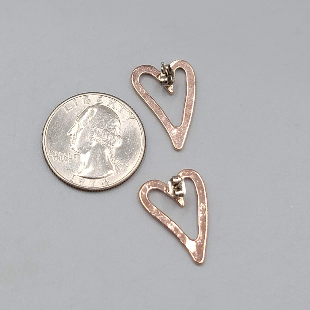 Heart Pierced Earrings Rose Gold tone Drop 7/8"