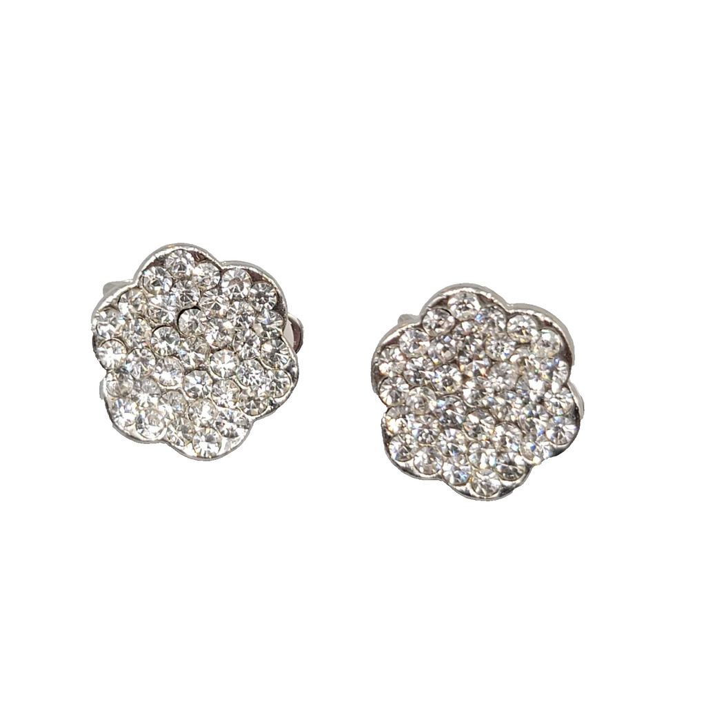 Vintage Rhinestone Stud Clip on Earrings Silver tone 5/8 in