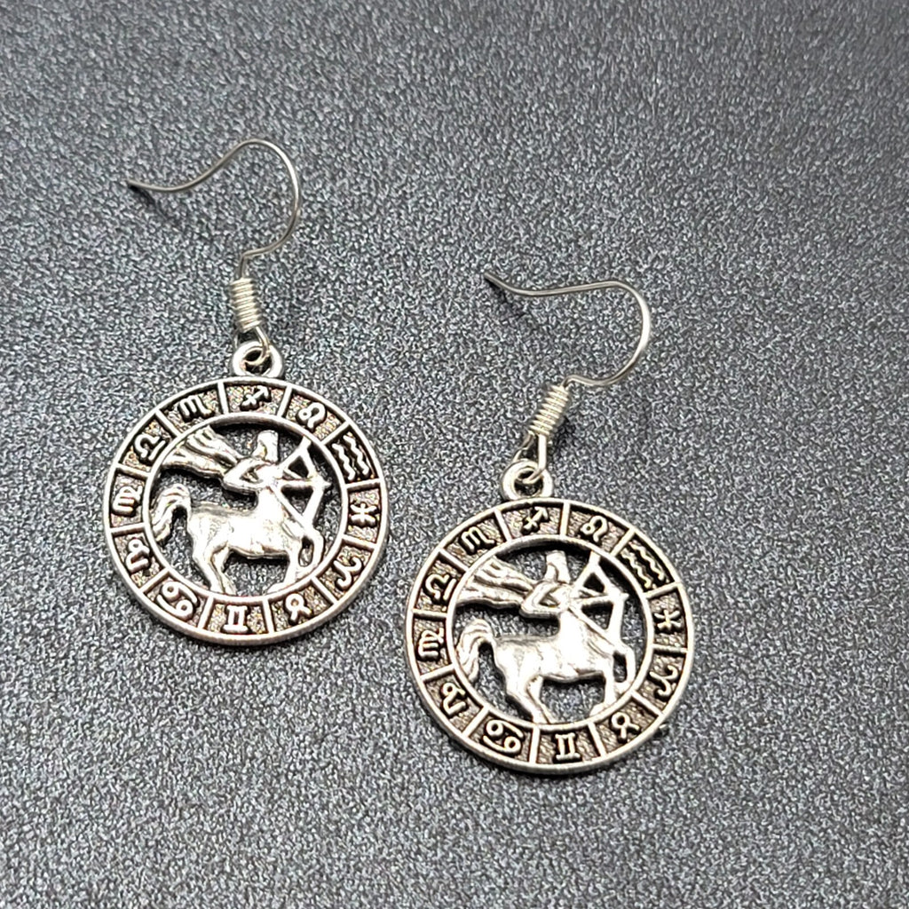 Zodiac Pierced Earrings Silver tone Dangle 7/8"