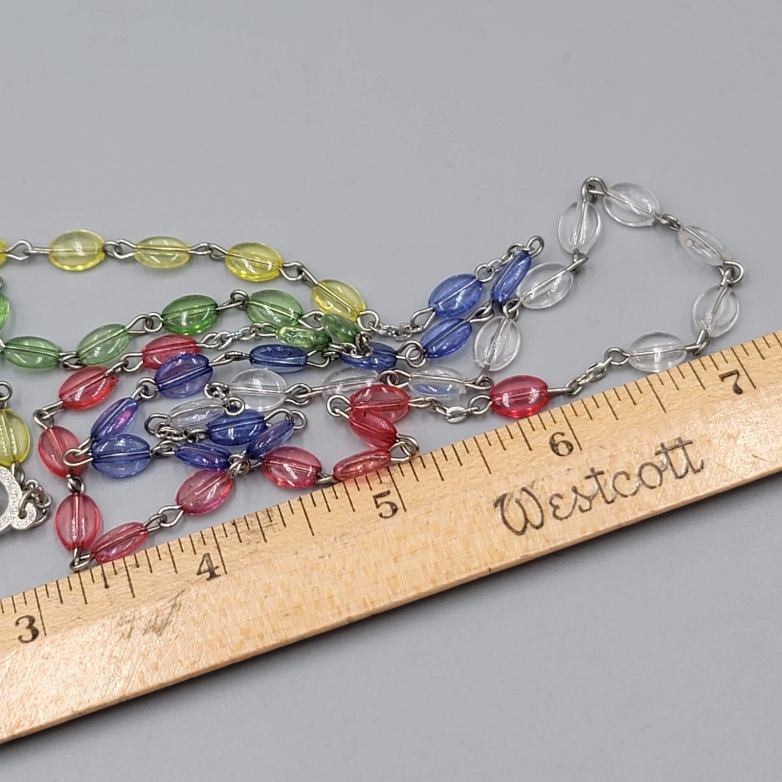 Catholic Rosary Crucifix Multicolor Translucent Plastic Beads Silvertone