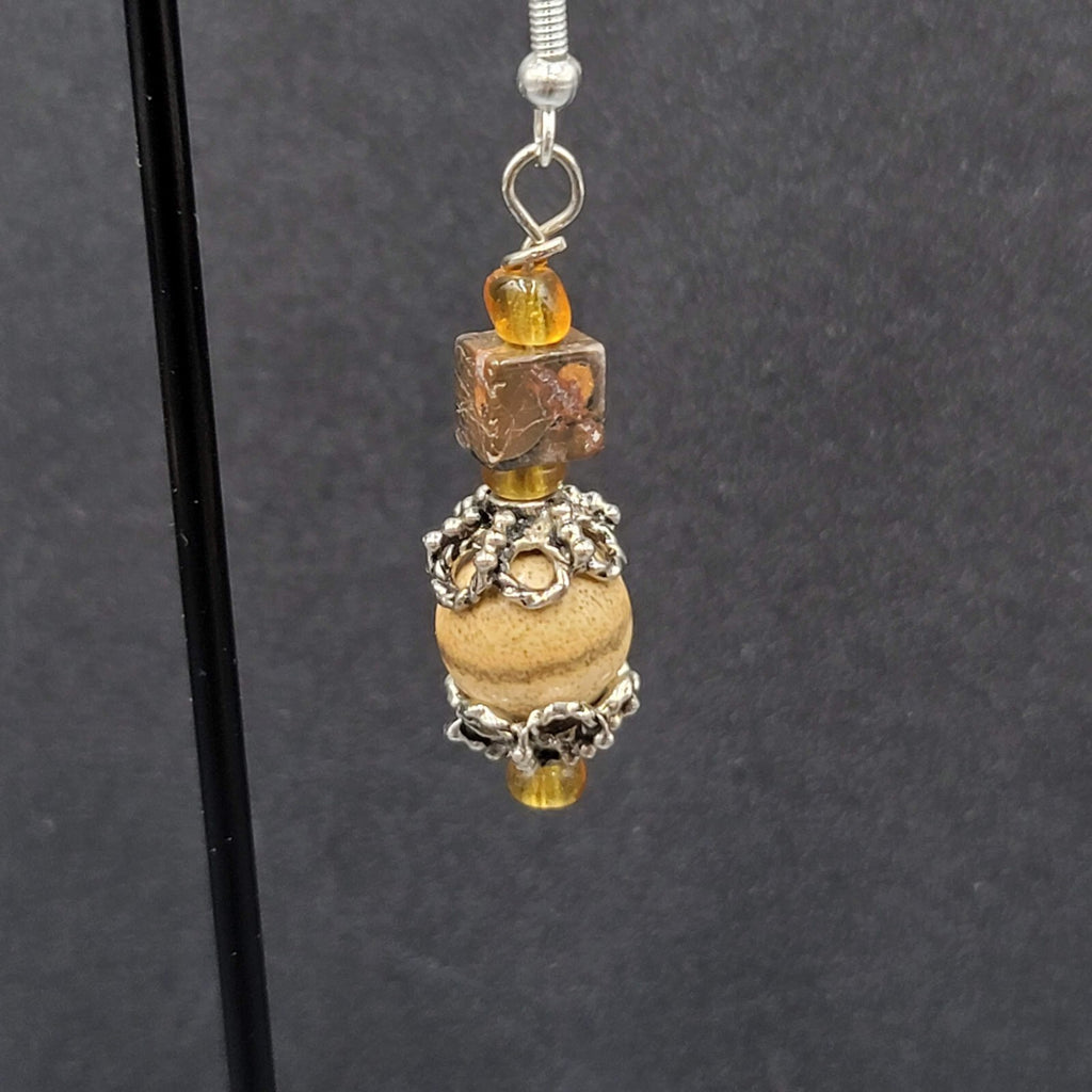 Pierced Earrings Agate Stone Beads Sterling Silver Hooks 1.25"