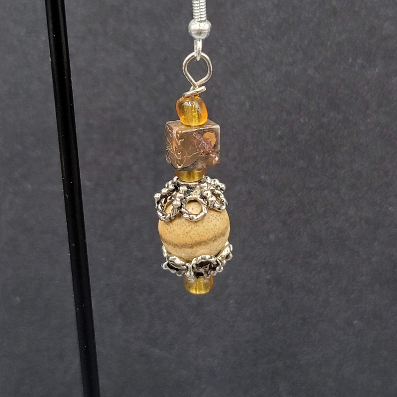 Pierced Earrings Agate Stone Beads Sterling Silver Hooks 1.25"