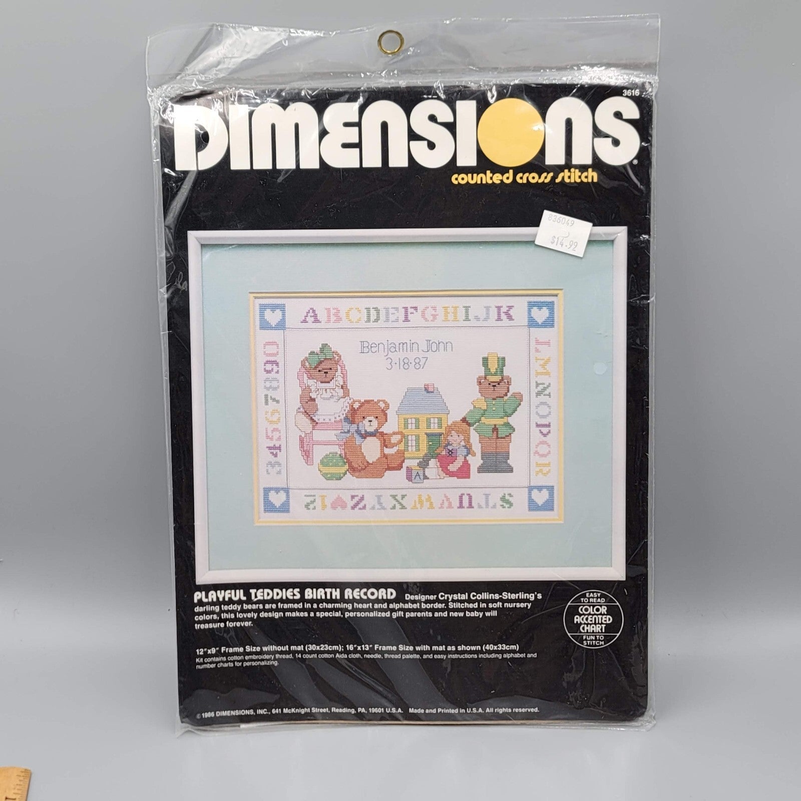 Vintage Dimensions Playful Teddies Birth Record Counted Cross Stitch Kit #3616