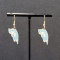 Pierced Earrings Kitten Cat Blue White Gold tone Dangle 1" 