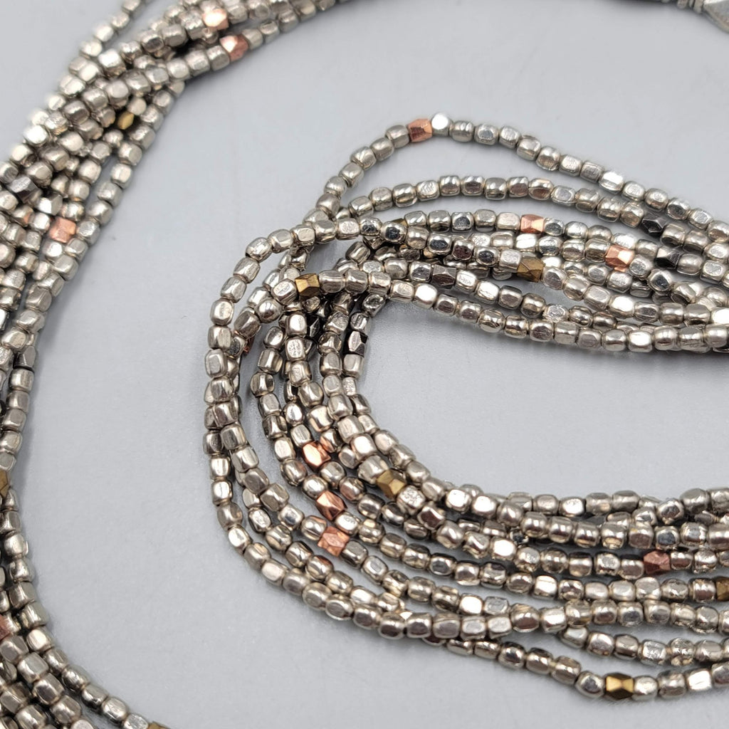 Nakomol Necklace Gray Braided Leather Metallic Seed Beads Long Layered 36 in