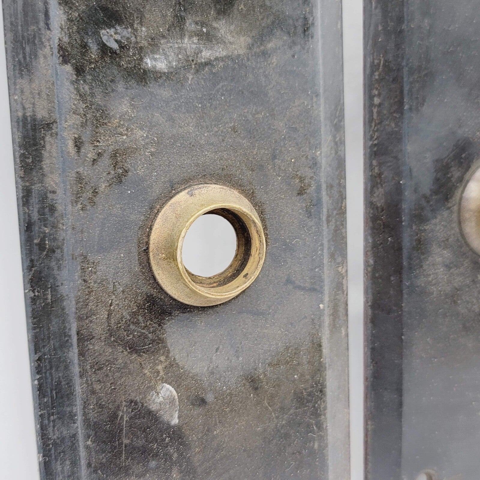 Lot of 3 Vintage Steel Exterior Doorknob Back Plate 10" x 3" holes 3 3/4"
