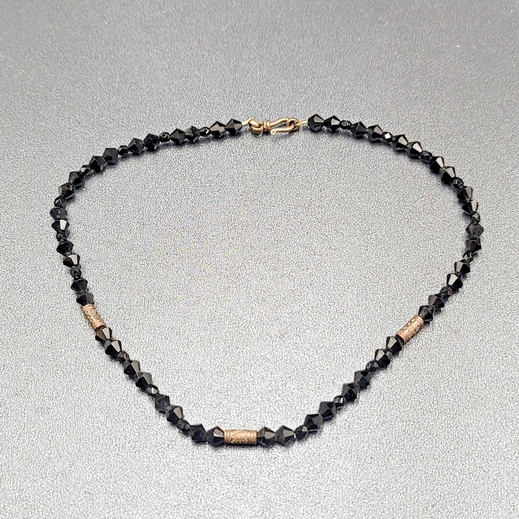 Vintage Necklace Black Rivoli Glass Beaded 16"