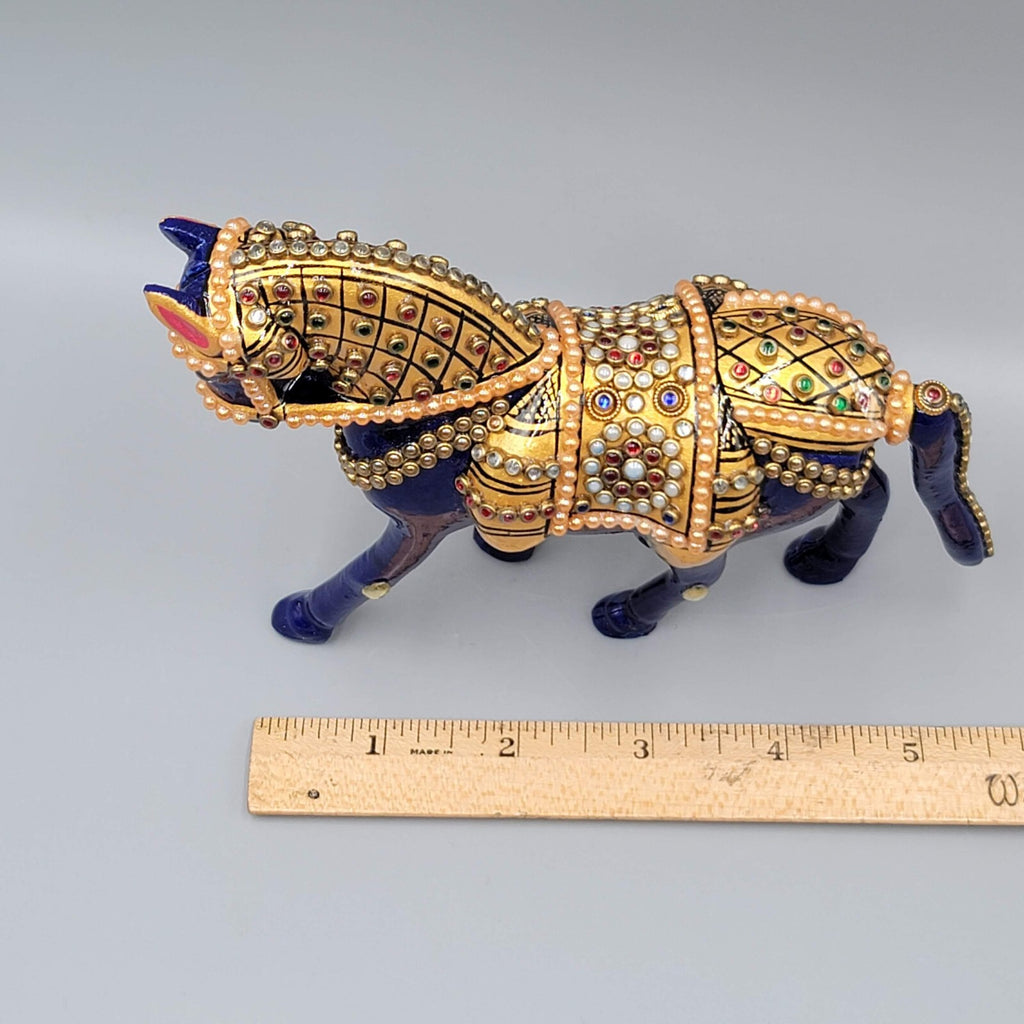 Metal Handmade Semi-Precious Stone Enamel Decorative Horse Figurine India 4.5"