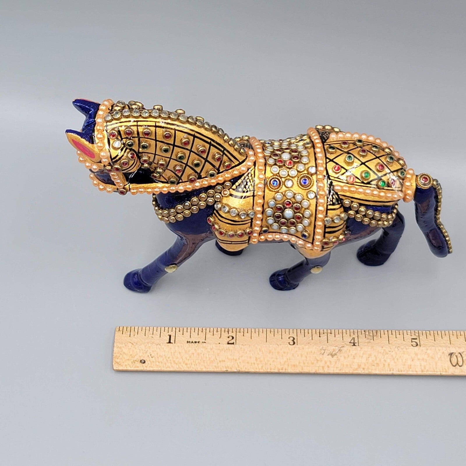 Metal Handmade Semi-Precious Stone Enamel Decorative Horse Figurine India 4.5"