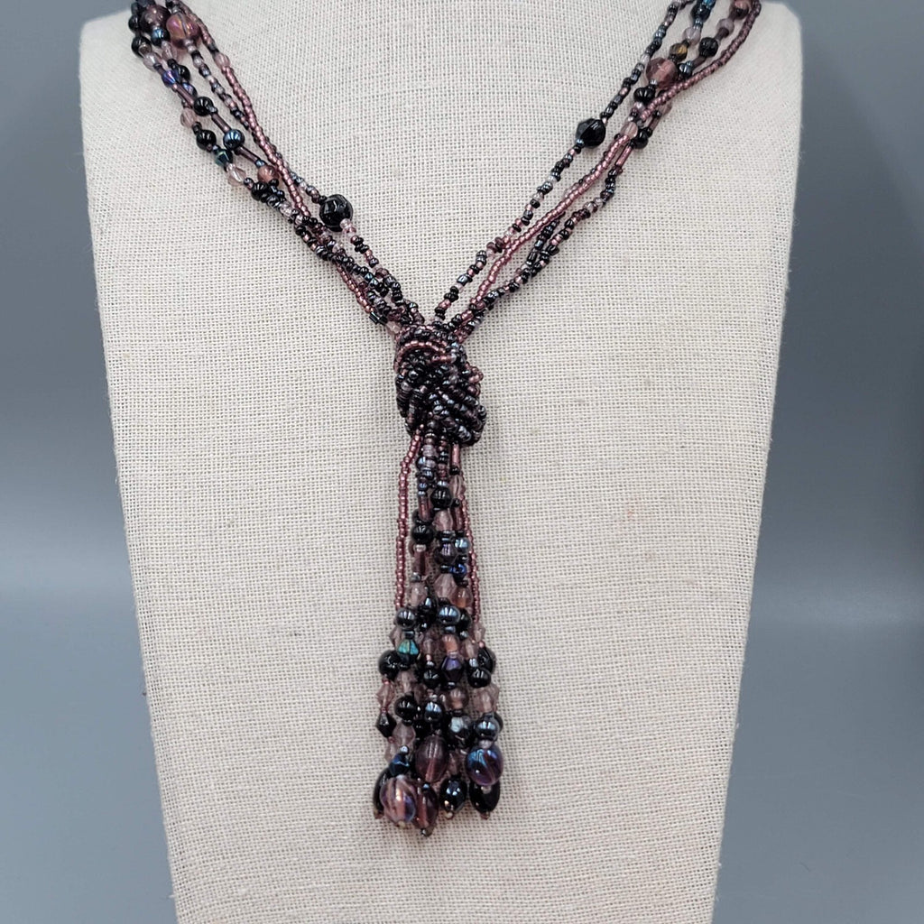 Purple Bead Tassel Necklace Long Multicolor 32"+
