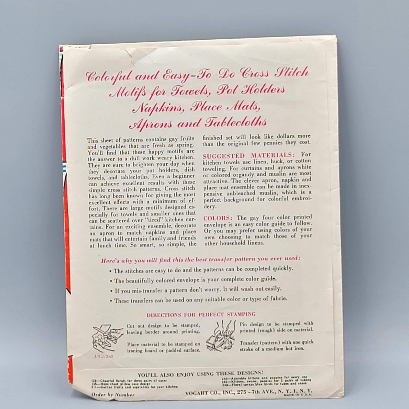 Vintage Vogart Transfer Pattern 211 Fruits and Vegetables
