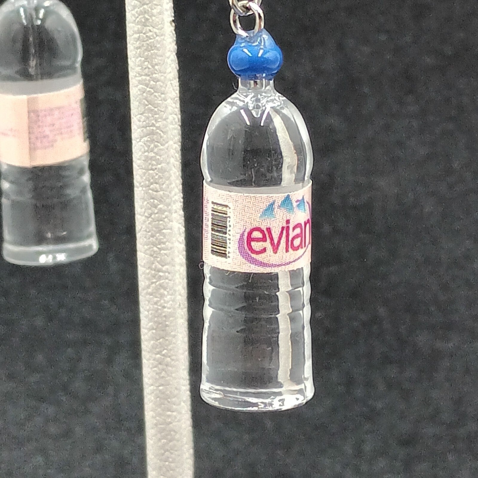 Evian Water Bottle Pierced Earrings  Silver tone Acrylic Miniature Dangle 1 1/4"