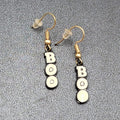 BOO Pierced Earrings Black Enamel Halloween Dangle Gold tone 7/8"