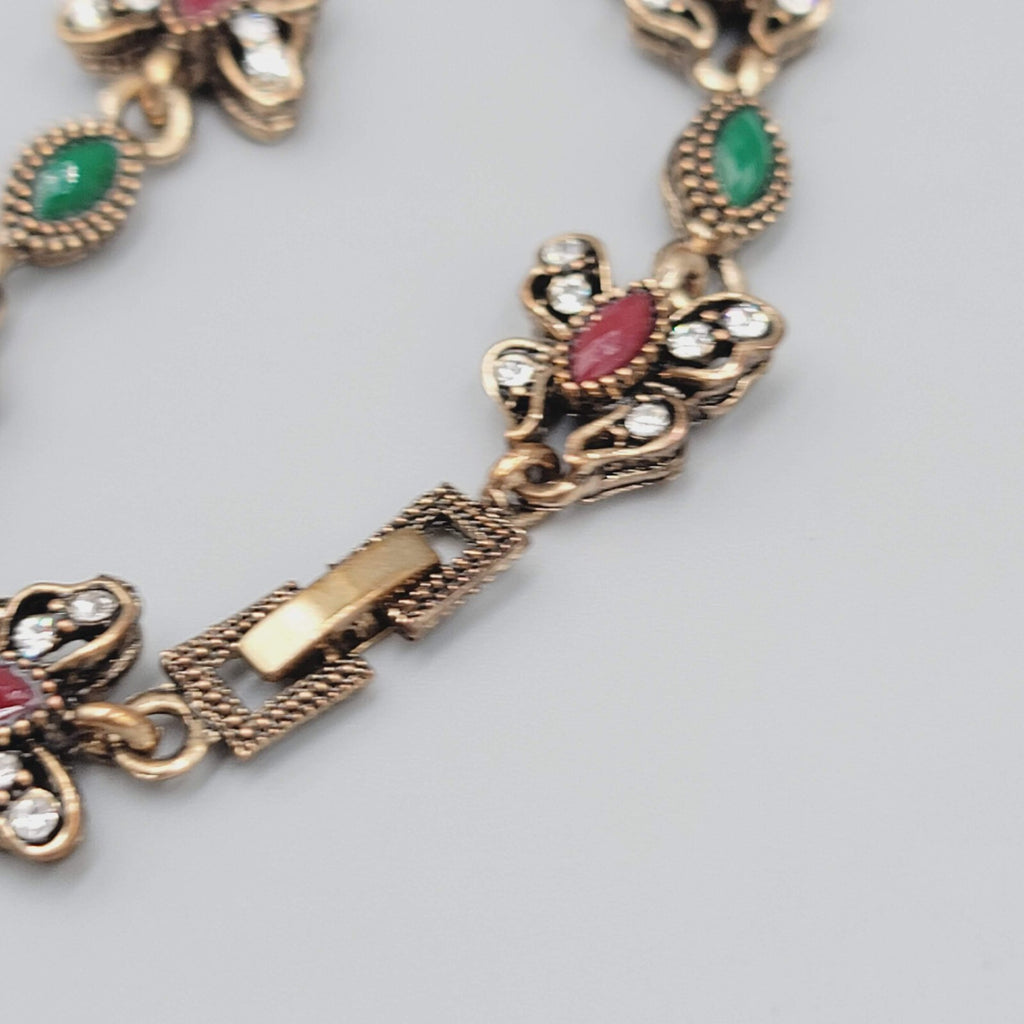 Butterfly Bracelet Bronze tone Multicolor Crystal Accents 6.5"