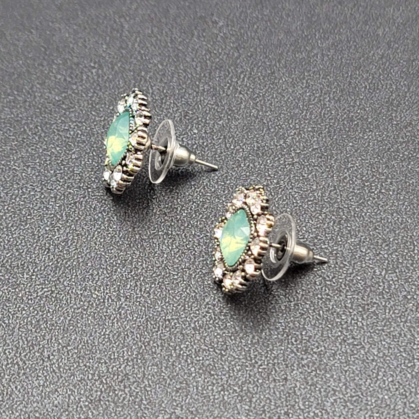 Pierced Earrings Ice Blue Green Clear Rhinestone Studs 5/8"