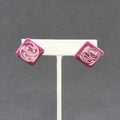 Vintage Pierced Earrings Purple Swirl Enamel over Metal Square Drop 1"
