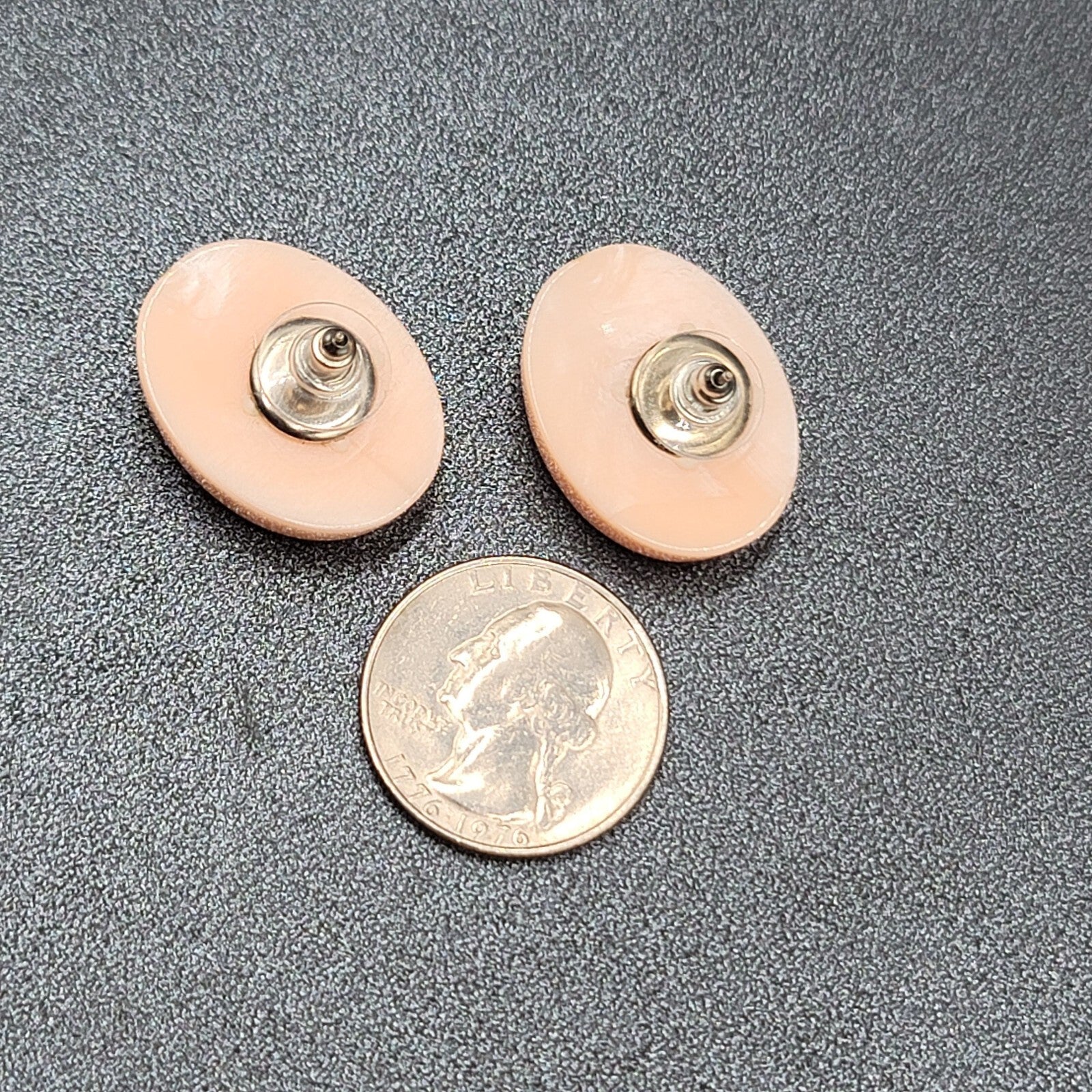 Vintage Pierced Earrings Light Pink Swirl Resin Molded Oval Drop 1" x 3/4"
