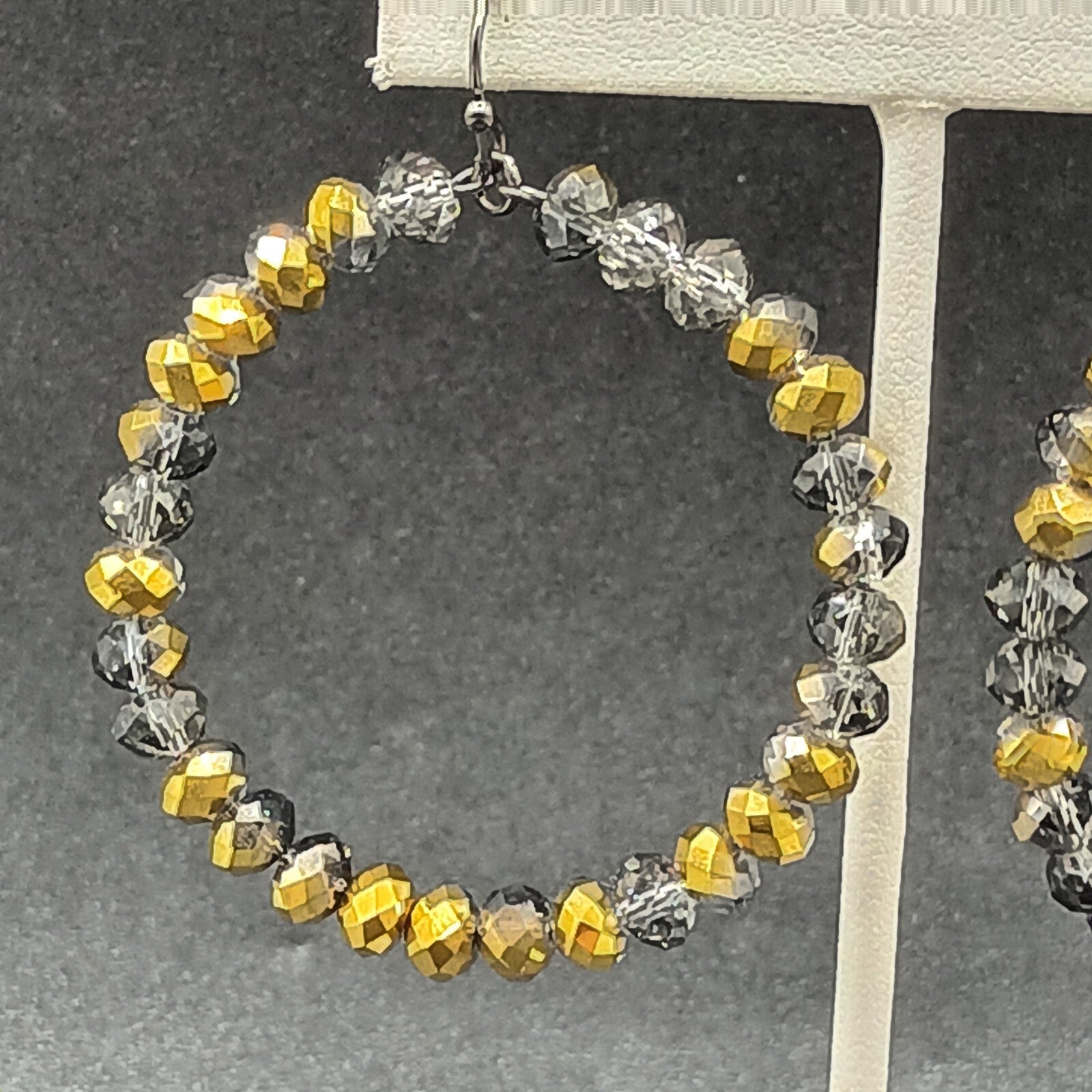 Pierced Earrings Bronze tone Faceted Glass Beaded Hoop Dangle 2"