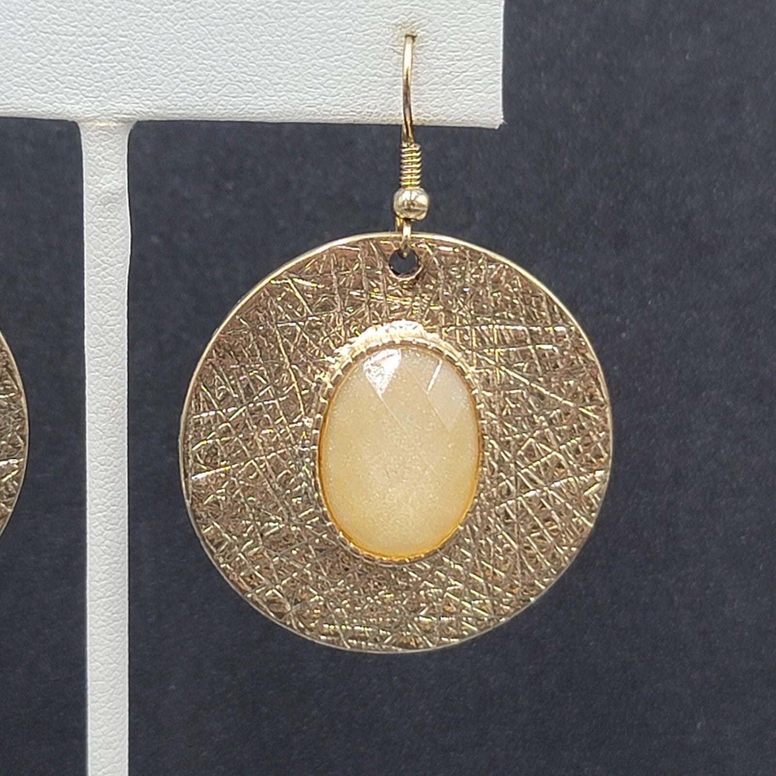 Pierced Earrings Gold tone Sparkle Acrylic Faceted Accent Dangle 1.5"