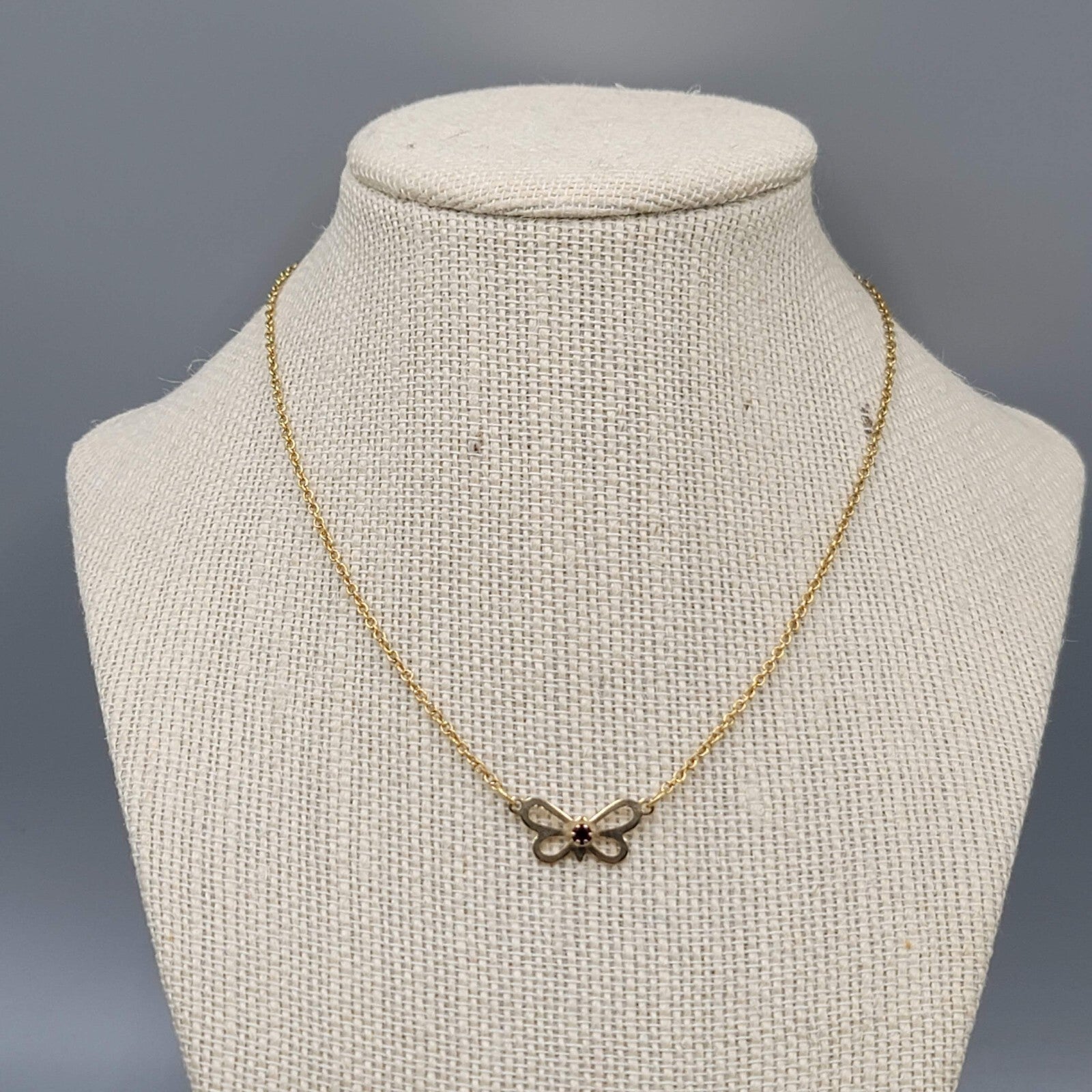 Vintage Butterfly Necklace Gold tone Birthstone January or July 15"