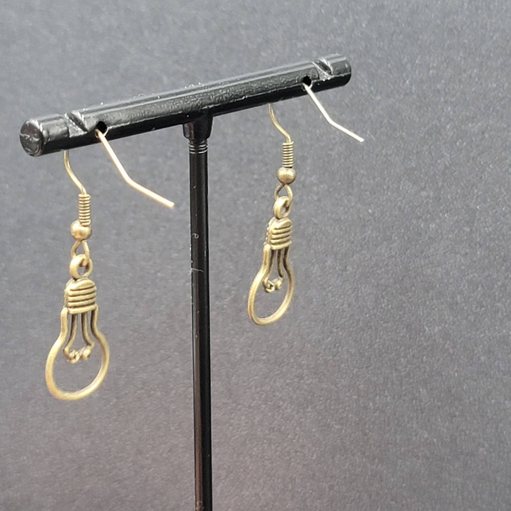 NEW Light Bulb Idea Pierced Earrings Bronze tone Dangle 7/8"