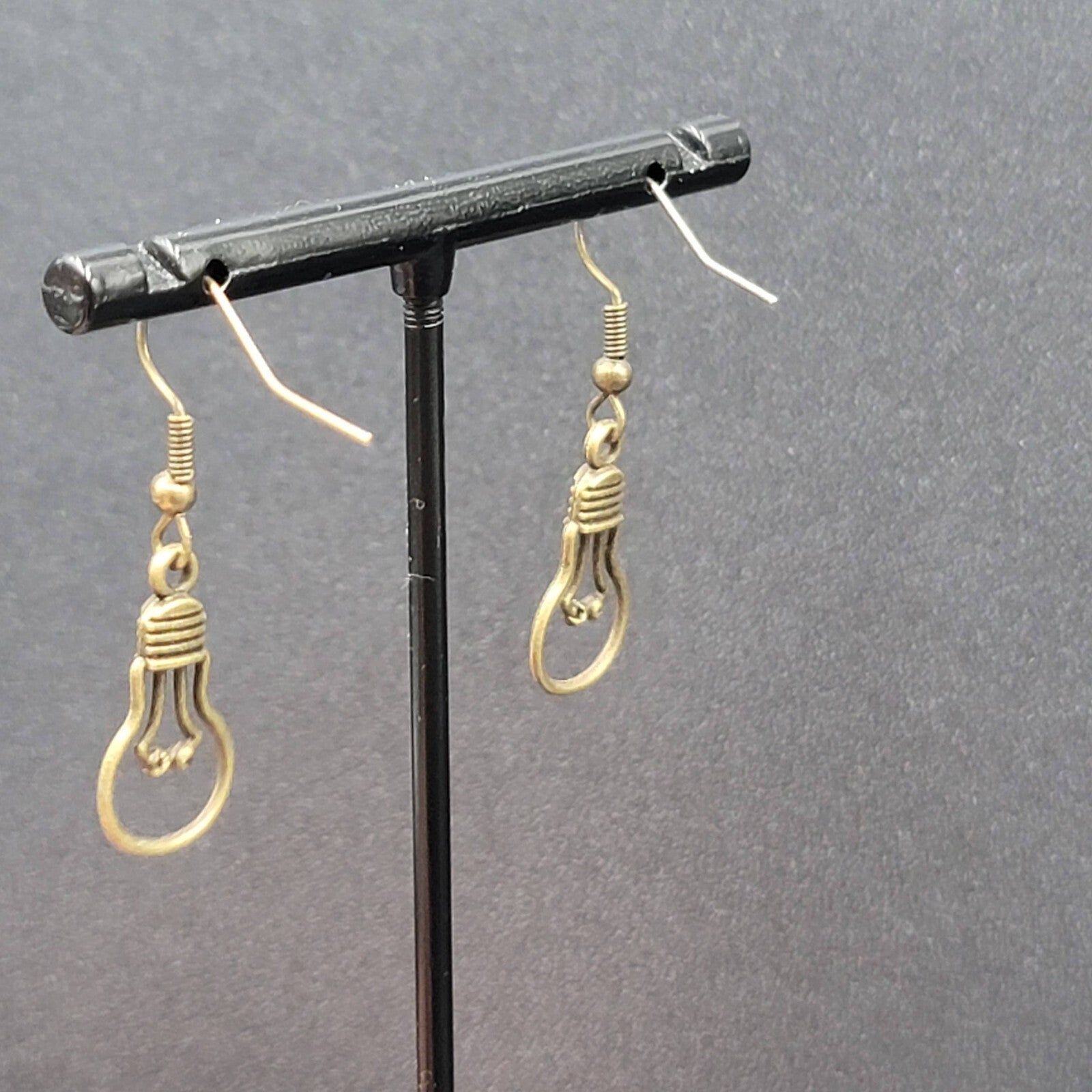 NEW Light Bulb Idea Pierced Earrings Bronze tone Dangle 7/8"