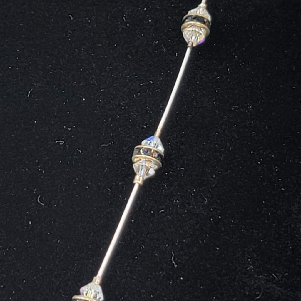 Shell Pendant Necklace Crystal Station Silver tone 18"